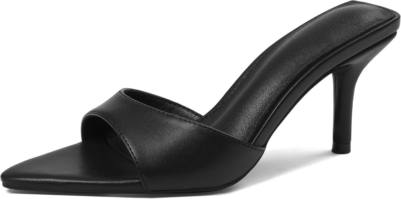 Celbreez Black Kitten Heels Mules Summer Sandals for Women Black Heels Pointed Open Peep Toe High... | Amazon (US)