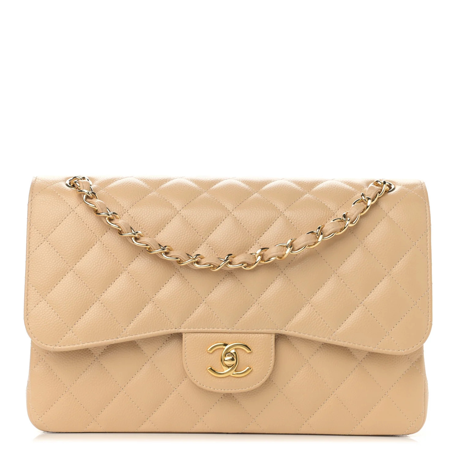CHANEL Caviar Quilted Jumbo Double Flap Beige Clair | FASHIONPHILE | Fashionphile