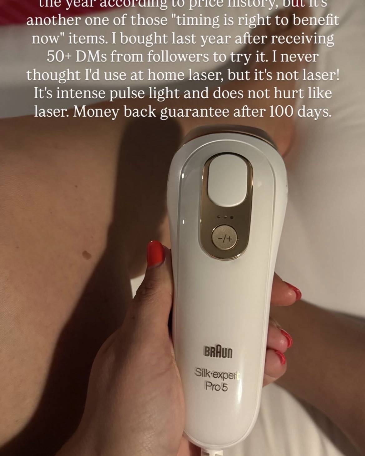 ‼️ 30% off ends today: I finally tried the Braun at-home IPL hair remover this year after 50+ followers recommended it, and I am so glad I did. It works SO well. I’m 4 uses in and started seeing results after 2 uses; full results are supposed to take effect after 6 uses. And best of all, it does NOT hurt like laser hair removal. 100-day money back guarantee.

#LTKSaleAlert #LTKBeauty #LTKselfcare