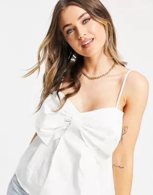 Ever New oversized bow babydoll top in white | ASOS (Global)