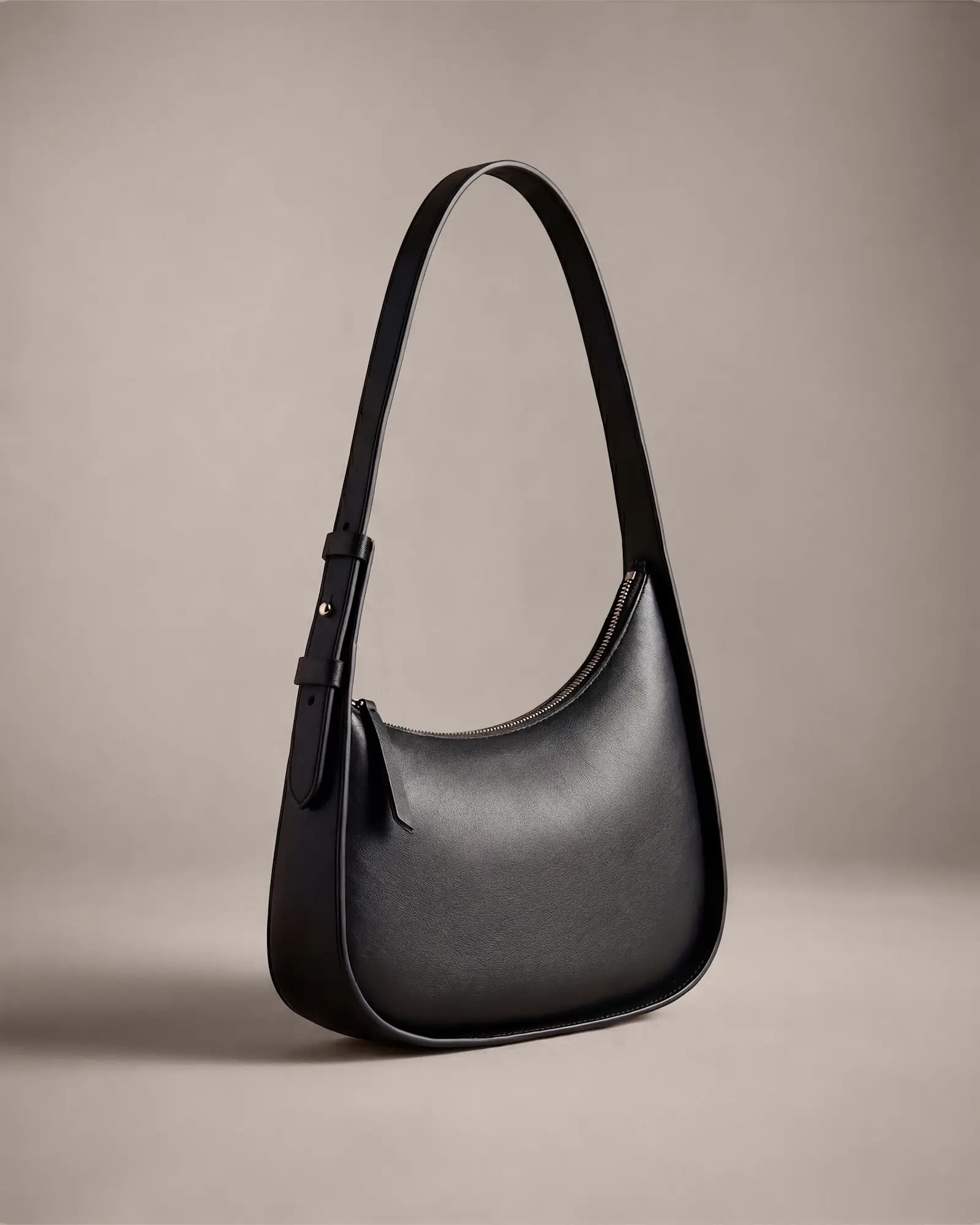 Italian Leather Asymmetrical Mini Shoulder Bag in Black | Quince