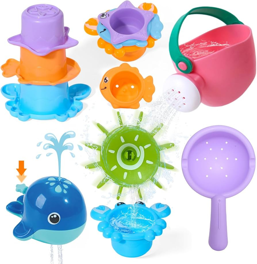 Baby Bath Toys for Kids Ages 1-3, Mold Free Set with Whale & Spinner 7 PCS | Amazon (US)