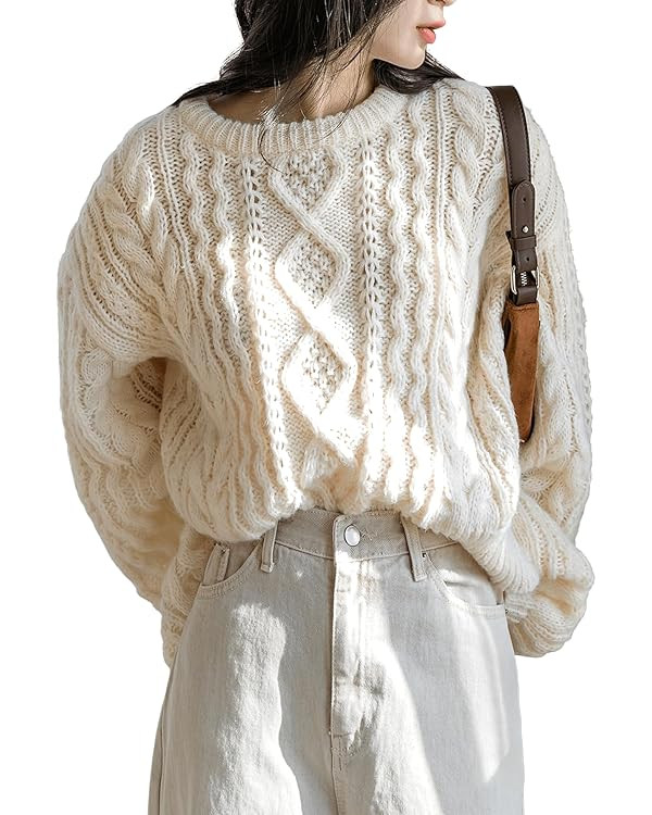 Milumia Women's Chunky Cable Knit Sweater Long Sleeve Crewneck Pullover Tops | Amazon (US)