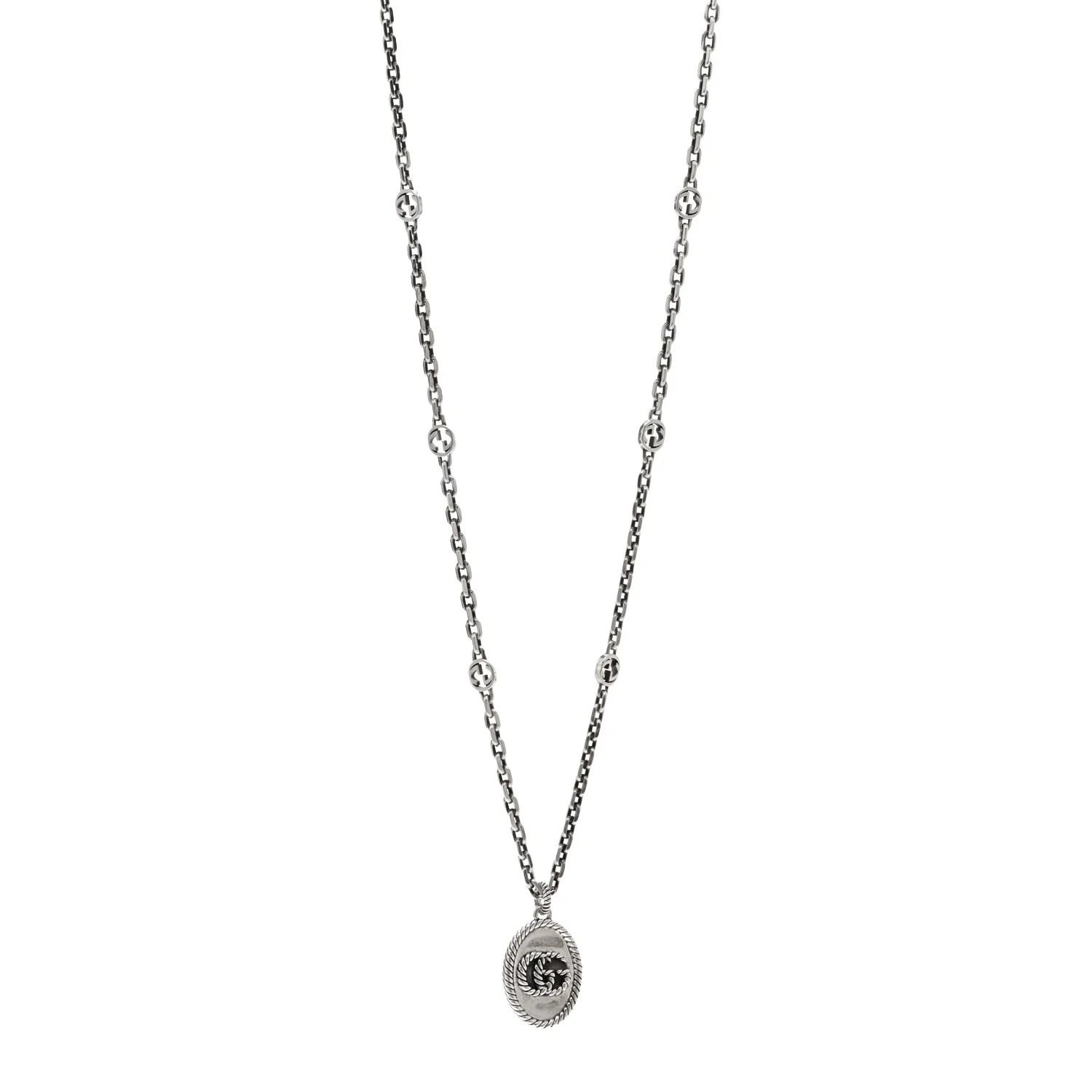 GUCCI Sterling Silver GG Marmont Double G Pendant Necklace | FASHIONPHILE (US)