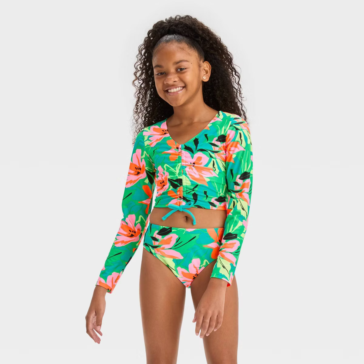 Girls' 'Abstract Blossoms' Floral Printed Rash Guard Set - art class™ Green | Target