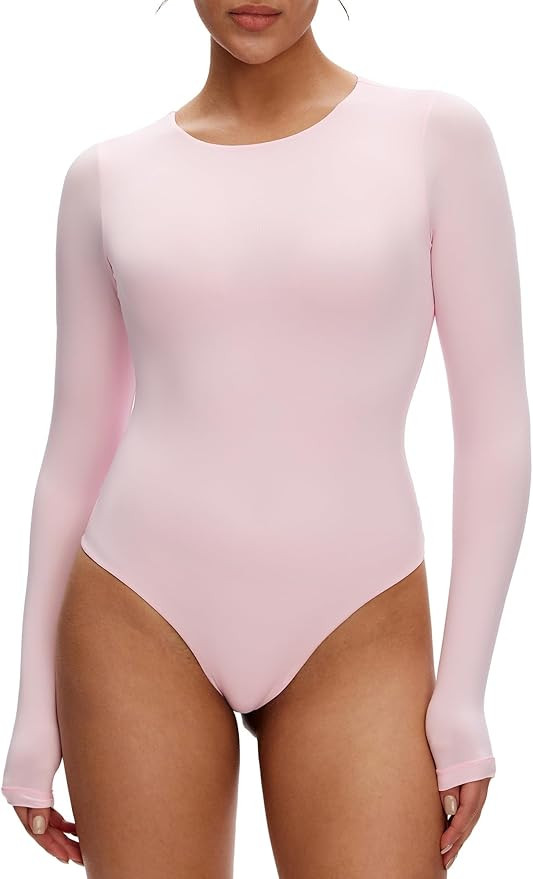 NANJI Long Sleeve Bodysuit for Women - Slim Fit Crew Neck Thong Body Suit, Stretch Double Lined S... | Amazon (US)