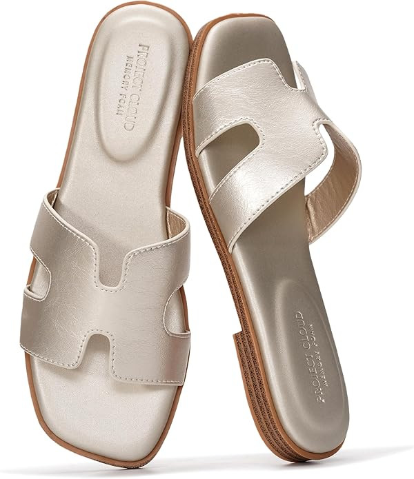 Project Cloud 100% Genuine Leather Sandals for Women 2026 - Fashion Flat Womens Sandals with Memo... | Amazon (US)