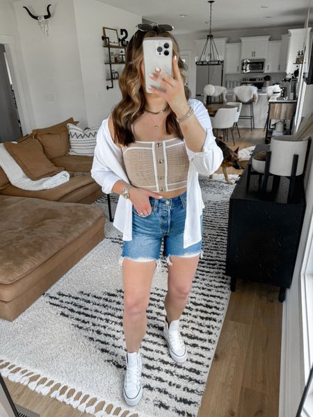 this outfit is giving ✨elevated chic✨ love this knit tank & white button down combo 🫶🏼 it’s the perfect brunch outfit or could also be worn running errands! paired it with my favorite platform converse & some longer length denim Levi’s shorts! 

Tank — xs but could’ve also done my normal small (although it has great stretch!) 
Button Down — medium 
Shorts — 26

elevated casual | brunch outfits | white button down | platform sneakers | everyday outfit | casual outfit | summer outfit | summer style | everyday outfit 




#LTKFindsUnder100 #LTKShoeCrush #LTKFindsUnder50