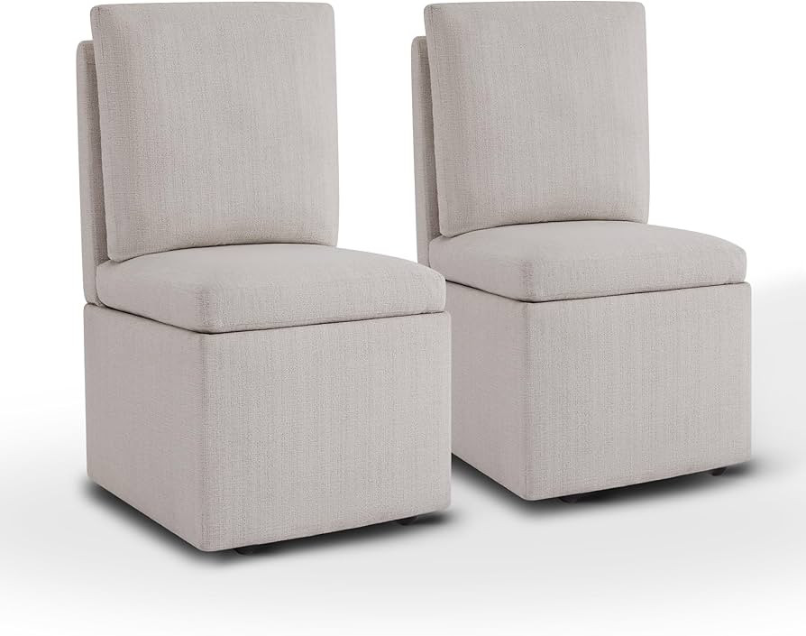 Upholstered Dining Chair with Casters Armless Modern Rolling Design for Diningroom Bedroom Living... | Amazon (US)