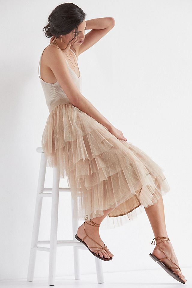 Flounced Tulle Midi Skirt | Anthropologie (US)