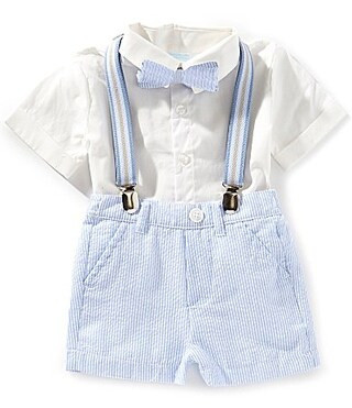 Edgehill Collection Baby Boys Short Sleeve Seersucker Woven Shirt and Suspender Shorts Set - 18 Months | Dillard's