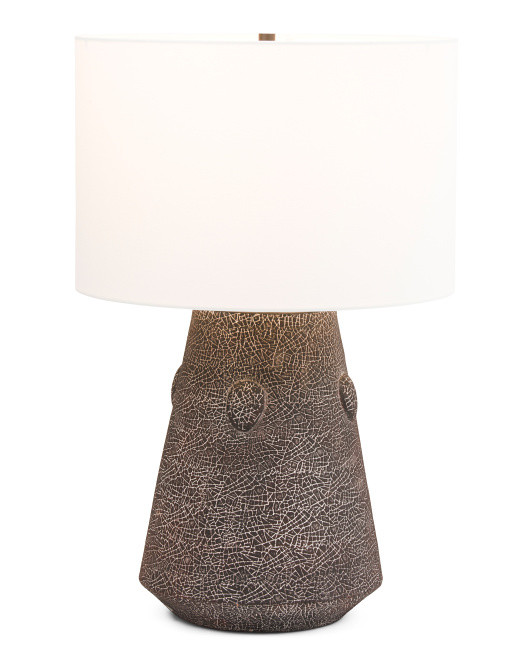 17x25.5 Silas Raku Philippine Ceramic Table Lamp With Linen Shade | TJ Maxx