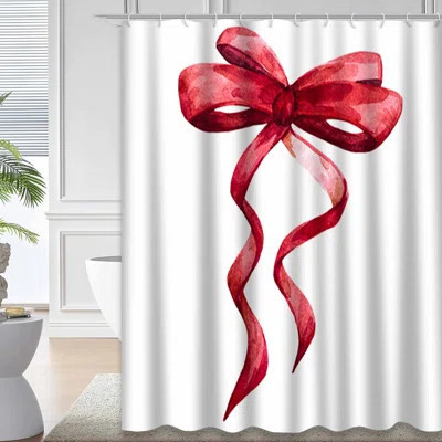 ??Red Christmas Bow Shower Curtain - Watercolor Ribbon Art?? | Wayfair North America