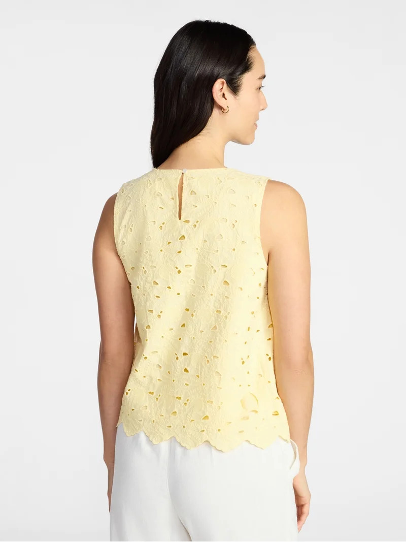 Time and Tru Women's and Women's Plus Sleeveless Cotton Eyelet Top, Sizes XS-4X | Walmart (US)