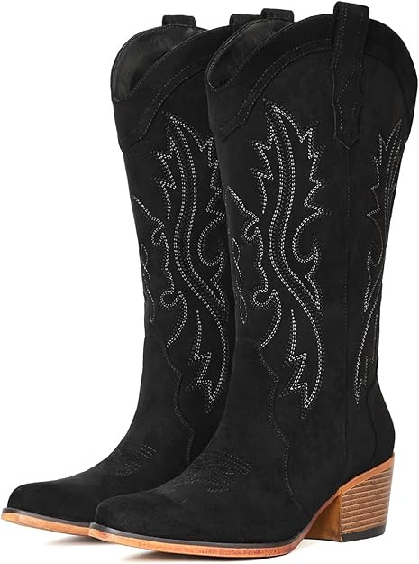 IUV Cowboy Boots For Women Western Cowgirl Boots with Chunky Heel Mid Calf Snip Toe Ideal for low... | Amazon (US)