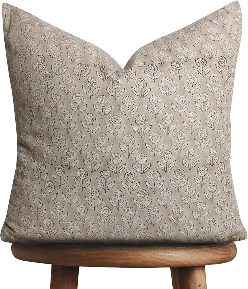 Handmade Block Print 100% Thick Cotton 20" x 20" Accent Throw Cushion Cover with Zipper - Pillowc... | Amazon (US)