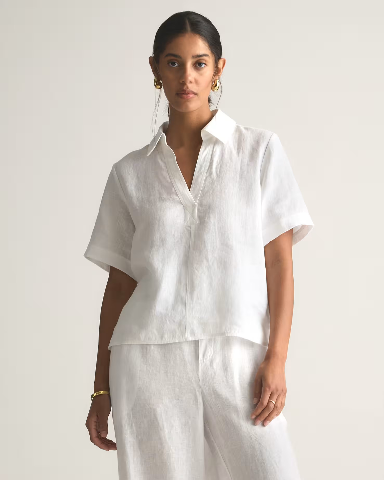 100% European Linen Short Sleeve Popover Top | Quince