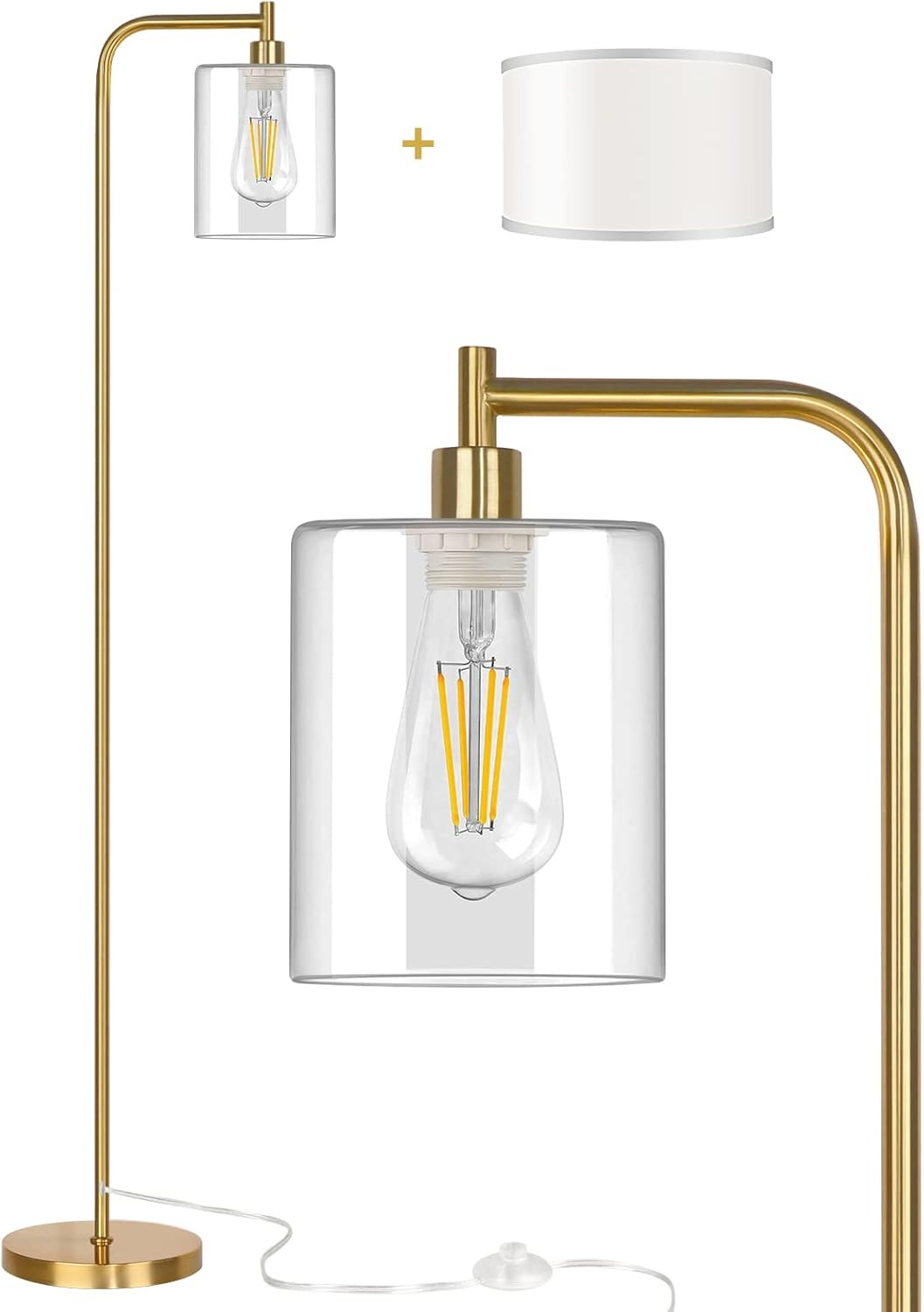 Qimh Industrial Floor Lamp for Living Room, Modern Standing Lamp with HD Glass Lampshade and Peda... | Amazon (US)