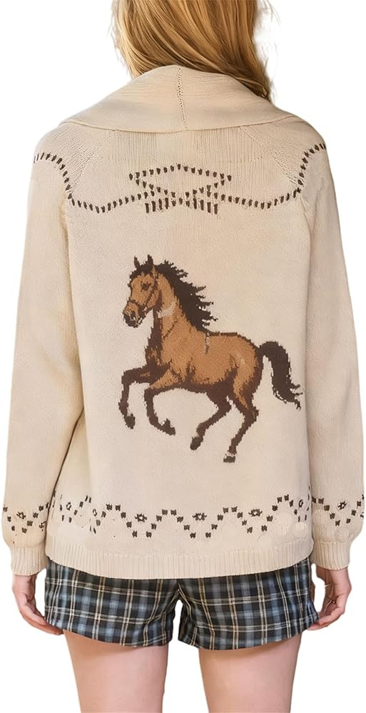 Women Shawl Collar Cardigan Sweater Lobster Print Long Sleeve Button Down Jumper Tops Vintage Chu... | Amazon (US)