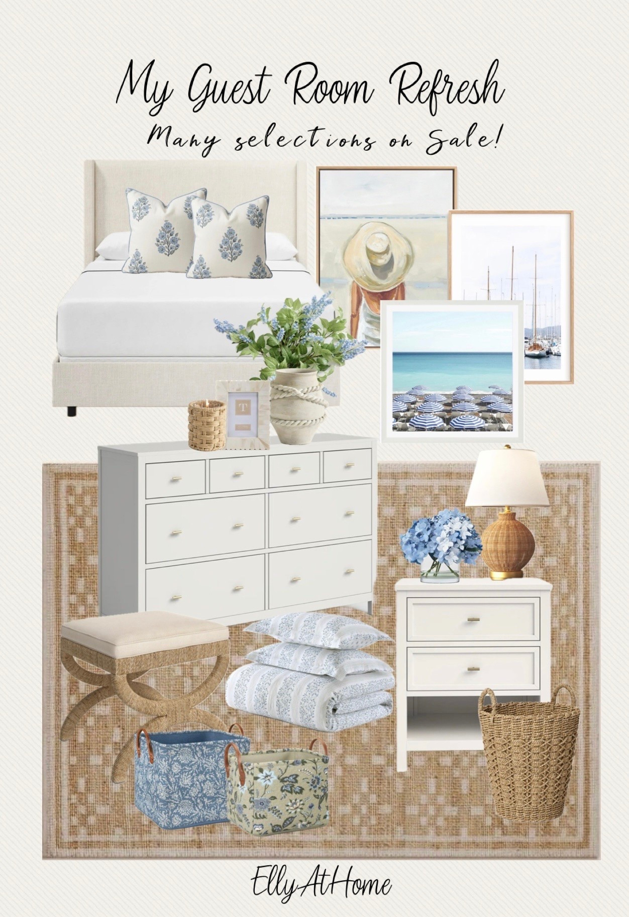 My guest room refresh! Shop my new furniture on sale, ottoman, area rug, artwork, throw pillows, lamp, vase, candle, florals, bedding, baskets and more accessories and coastal bedroom styling suggestions! @Wayfair @Pottery Barn @Target Memorial Day Sales

#LTKHome #LTKSaleAlert