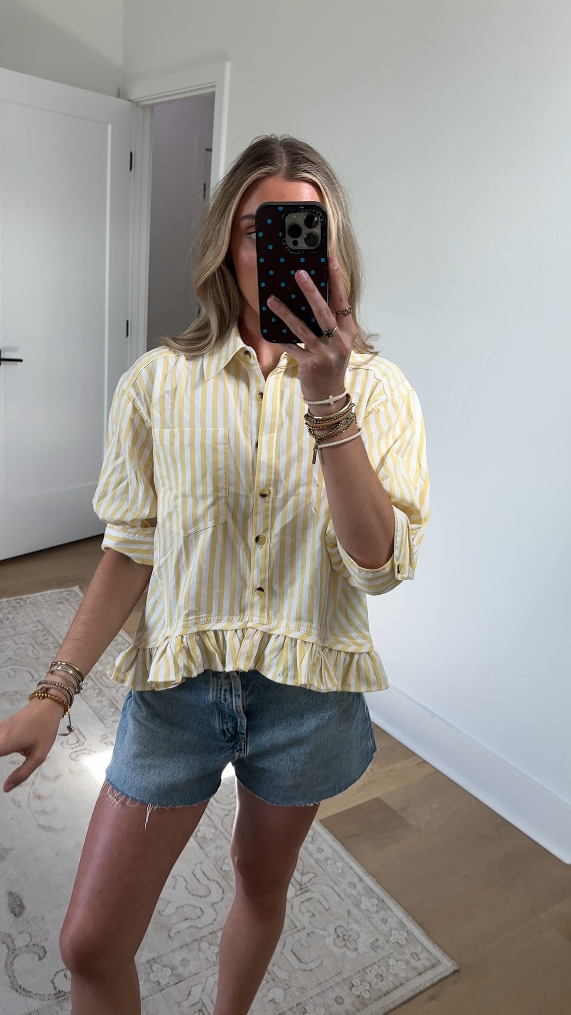 Amazon size small CHYRII Womens Summer Tops Dressy Casual Blouse Top Ruffled Short Sleeve Button Down Striped Shirt

#LTKootd #LTKSeasonal #LTKSaleAlert