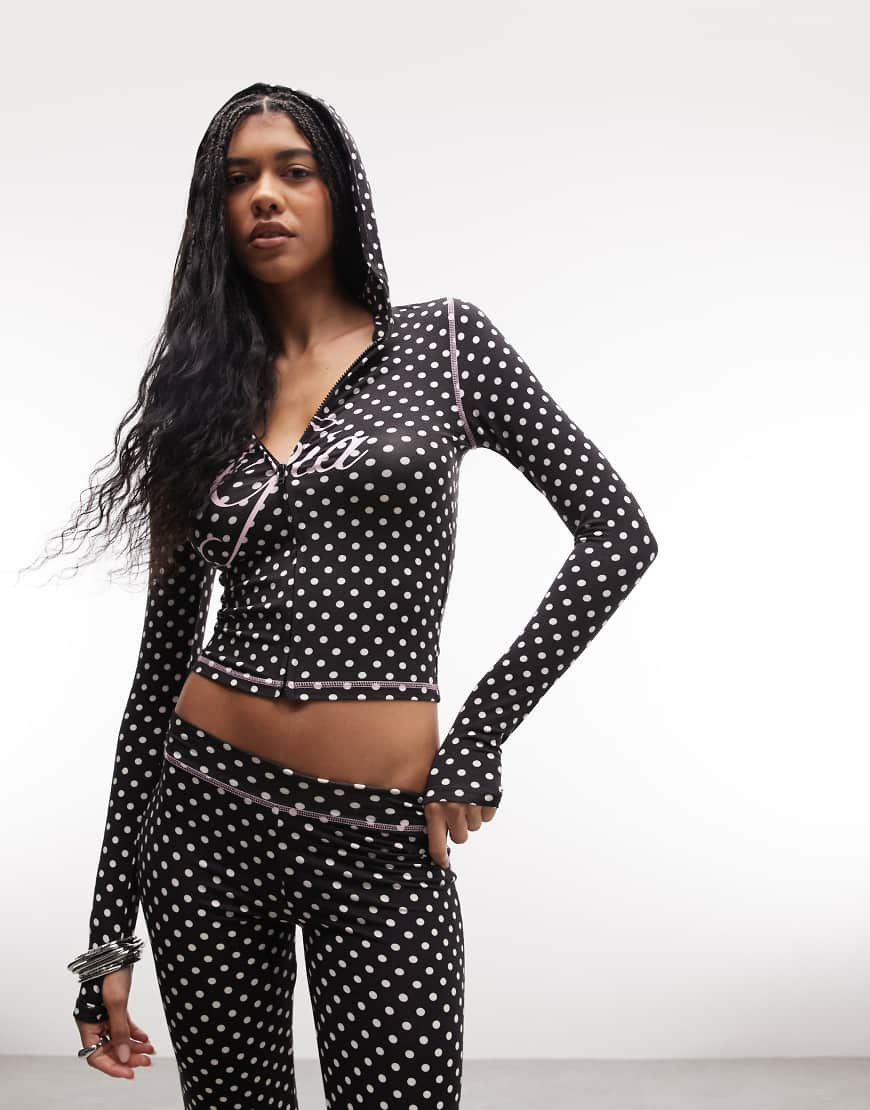I.AM.GIA Blare logo contrast stitch zip up hoodie in black and pink polka dots - part of a set | ASOS (Global)