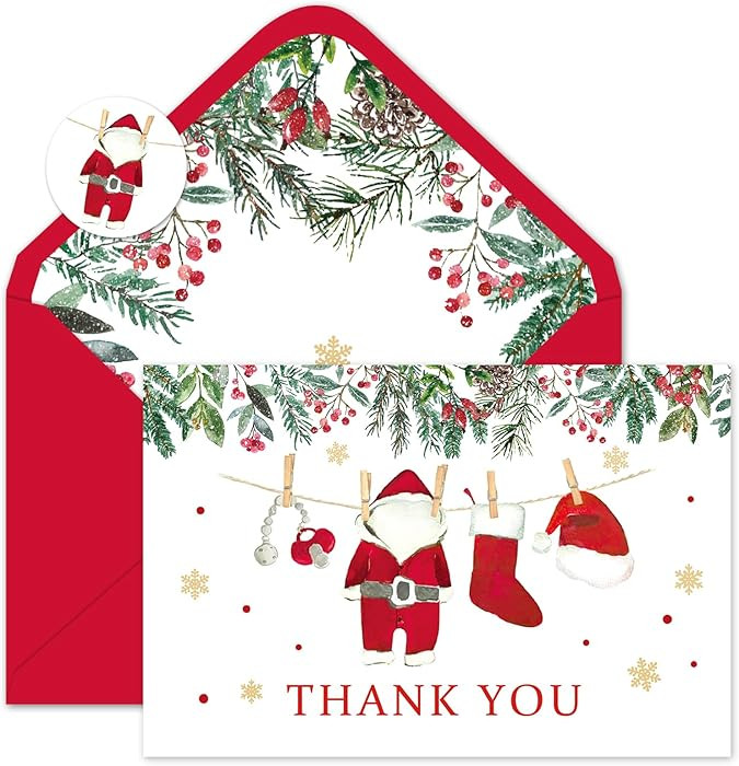Whaline 24 Pcs Christmas Thank You Cards Santa Baby Clothes Note Card with Envelopes Stickers Gre... | Amazon (US)