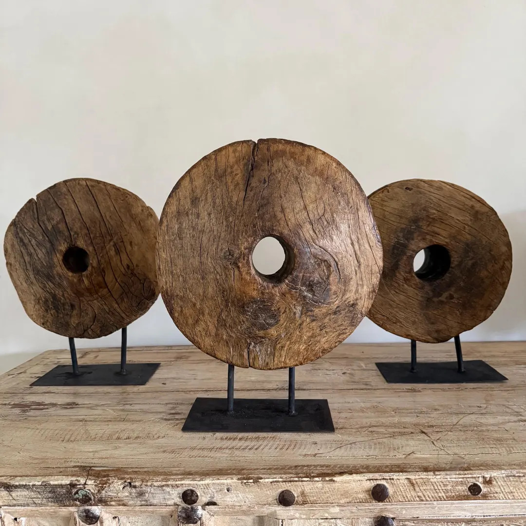 Vintage Wooden Pulley Wheel on Stand - Etsy | Etsy (US)