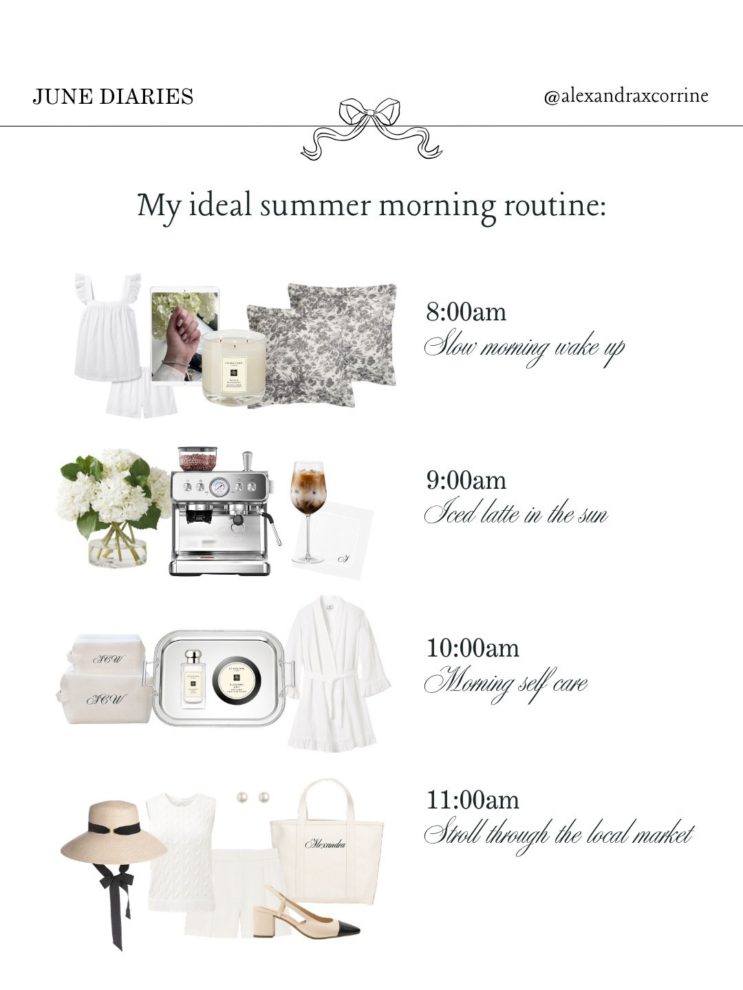 My ideal summer morning routine: ☕️🌳🧺

#summermorning #summeraesthetic #chicliving #elegantliving #pinterestinspo 

[ summer morning routine, slow summer mornings, chic summer mood board, chic girl summer essentials, Nancy Meyers aesthetic, Nancy Meyers summer, Pinterest mood board aesthetic ]

#LTKSeasonal #LTKmorningroutine