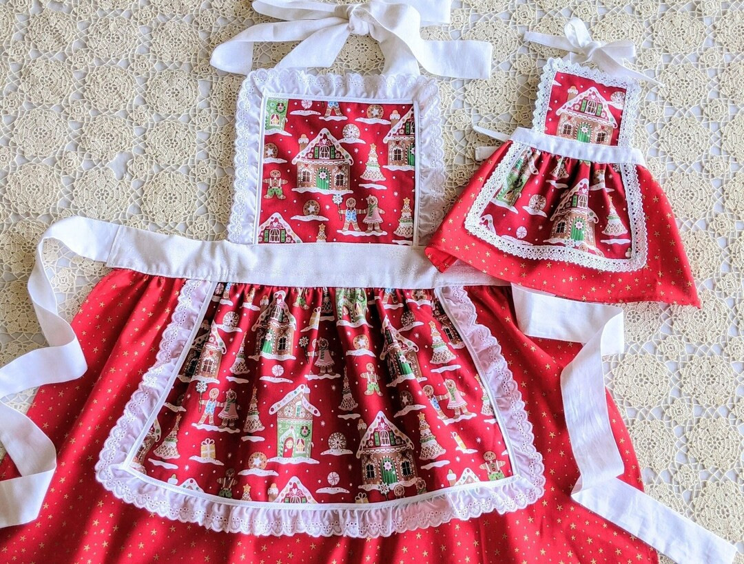 Girls Red Christmas Gingerbread House Apron Christmas Apron - Etsy | Etsy (US)
