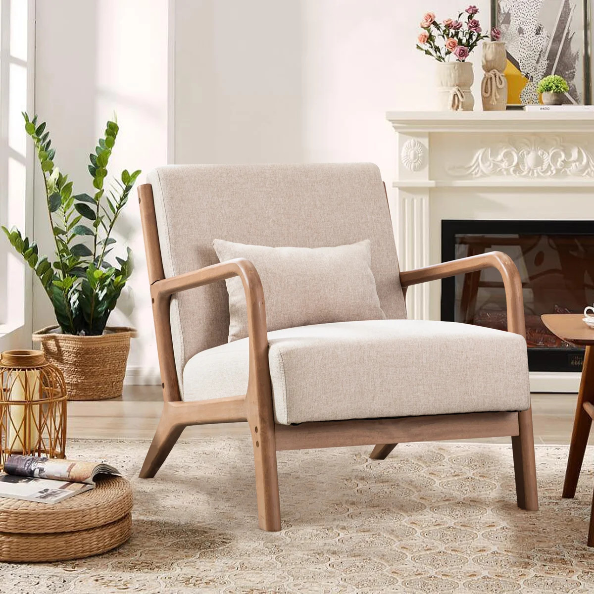 Hertford 26" Wide Mid Century Upholstered Solid Wood Accent Chair with an Extra Pillow | Wayfair North America