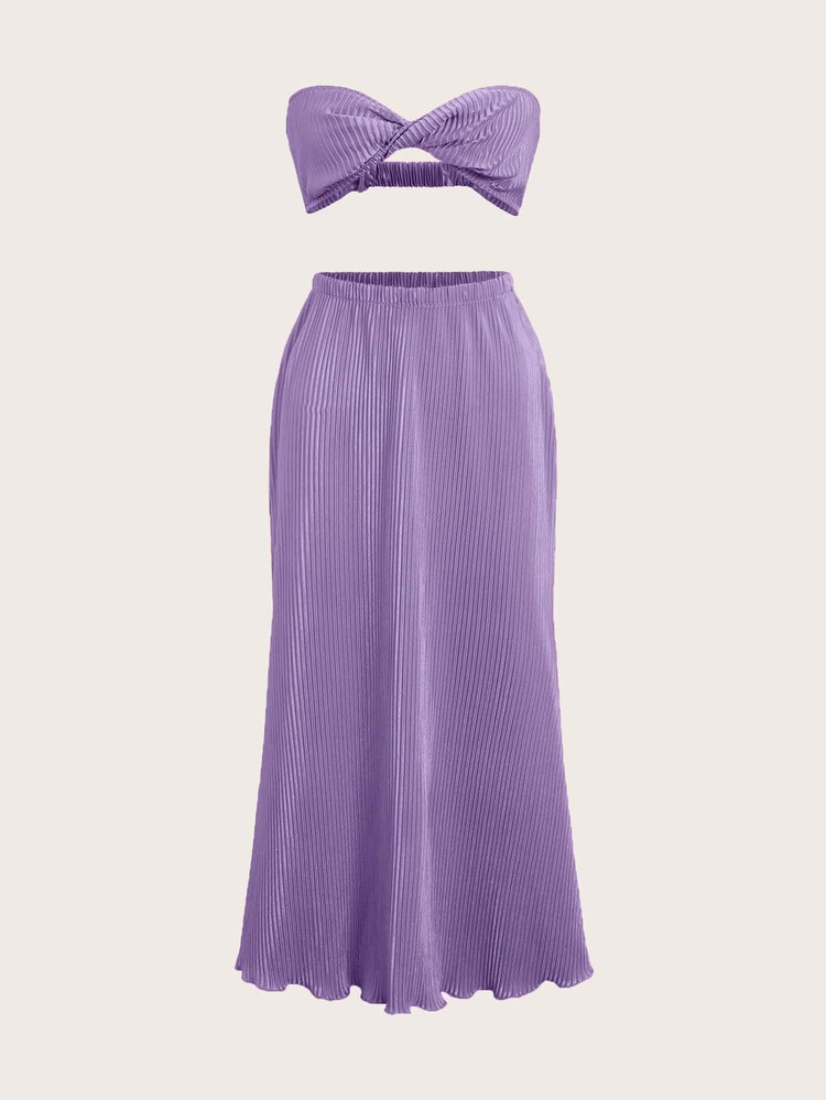 SHEIN ICON Twist Front Tube Top & Lettuce Trim Skirt
       
              
              $13.99 ... | SHEIN