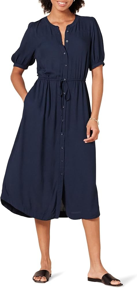 Amazon Essentials Women's Relaxed Fit Half-Sleeve Waisted Midi A-Line Dress | Amazon (US)