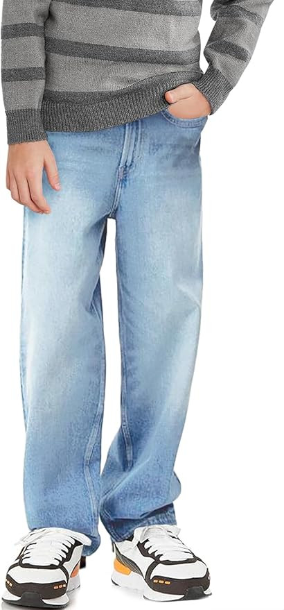 Haloumoning Boys Casual Baggy Denim Pants Kids Elastic Waist Wide Leg Jeans with Pockets 5-14 Yea... | Amazon (US)