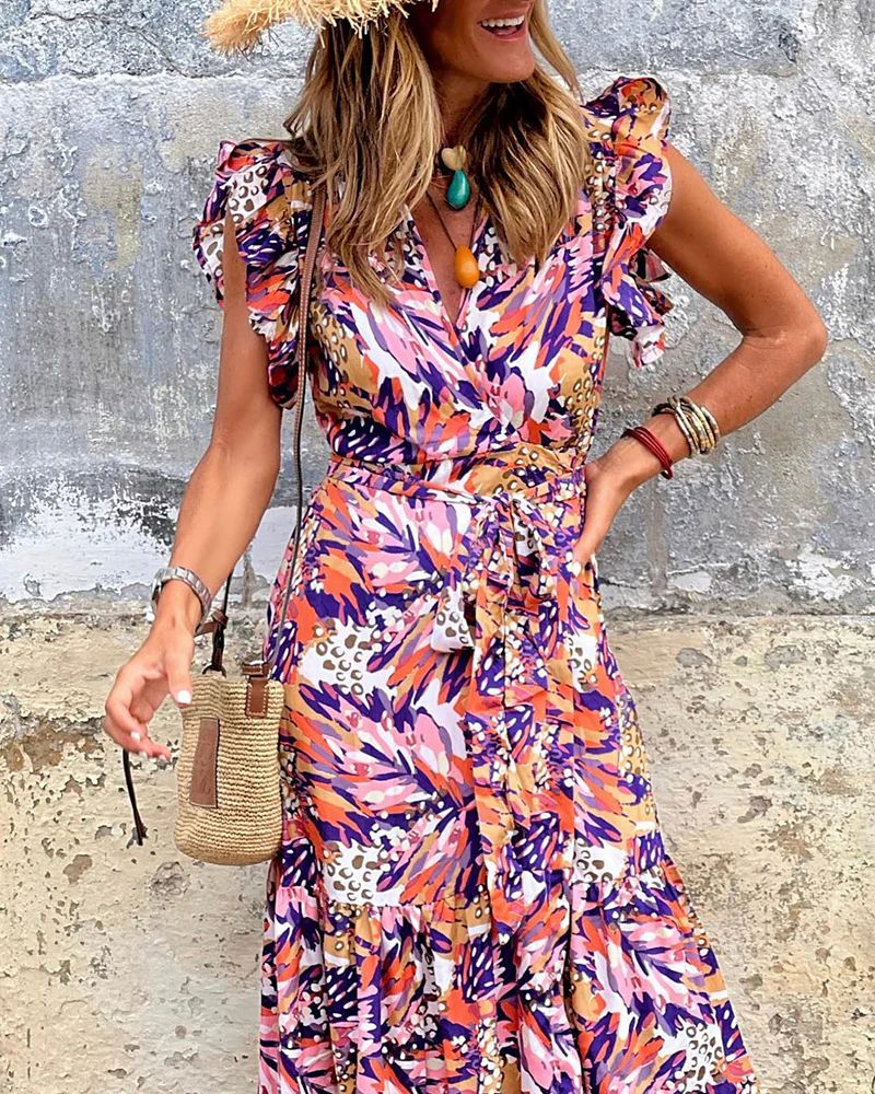 Bohemian Floral Print Daily Holiday Going out V Neck Sleeveless Dress | Zeagoo