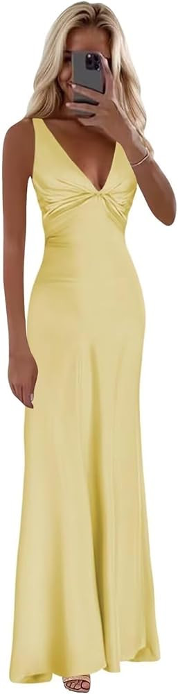 Miao Duo Women's Halter Mermaid Prom Dresses with Bow Long Pleats Silk Satin Formal Evening Gowns... | Amazon (US)