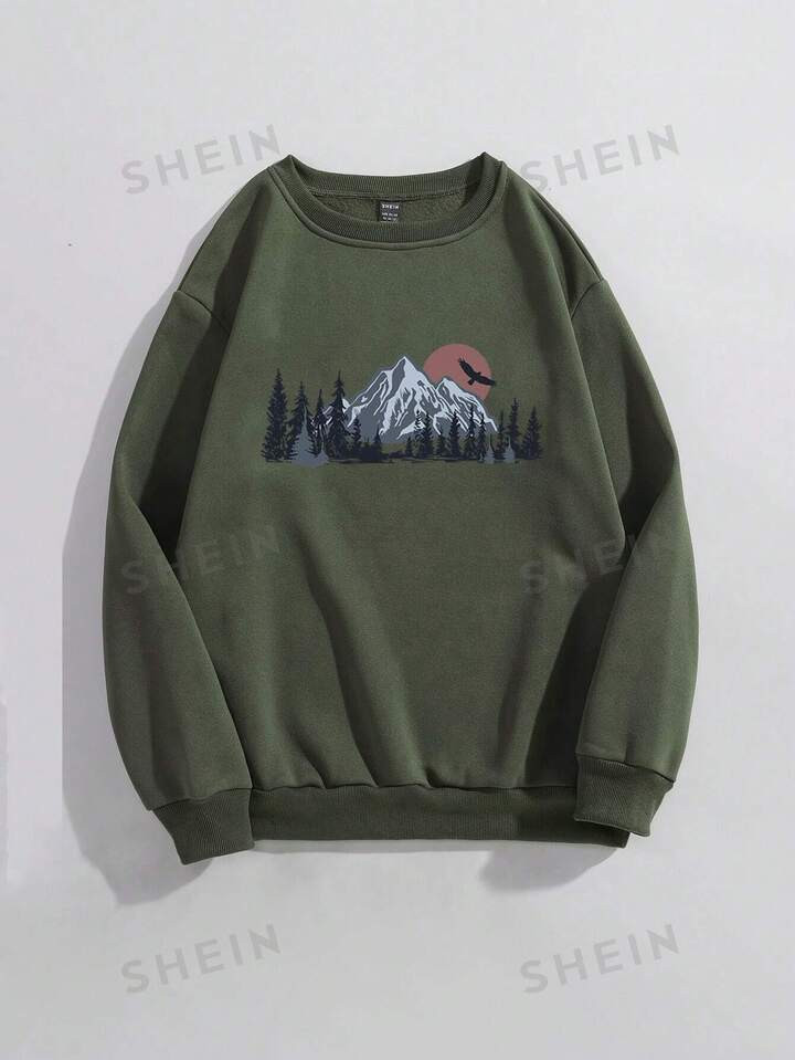 Women's Mountain Printed Fleece Long Sweatshirt | SHEIN
