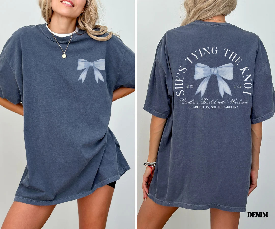 She's Tying the Knot Bachelorette Shirts, Custom Location Bachelorette Party Shirts, Bridal Party... | Etsy (US)