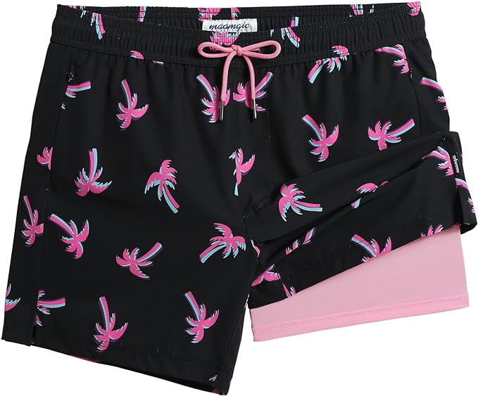 maamgic Mens Swim Trunks with Compression Liner 5" Stretch Beach Shorts Quick Dry with Zipper Poc... | Amazon (US)