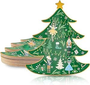 Whaline Christmas Paper Plates 40 Pieces Xmas Tree Shape Party Plates Gold Foil Nutcracker Theme ... | Amazon (US)