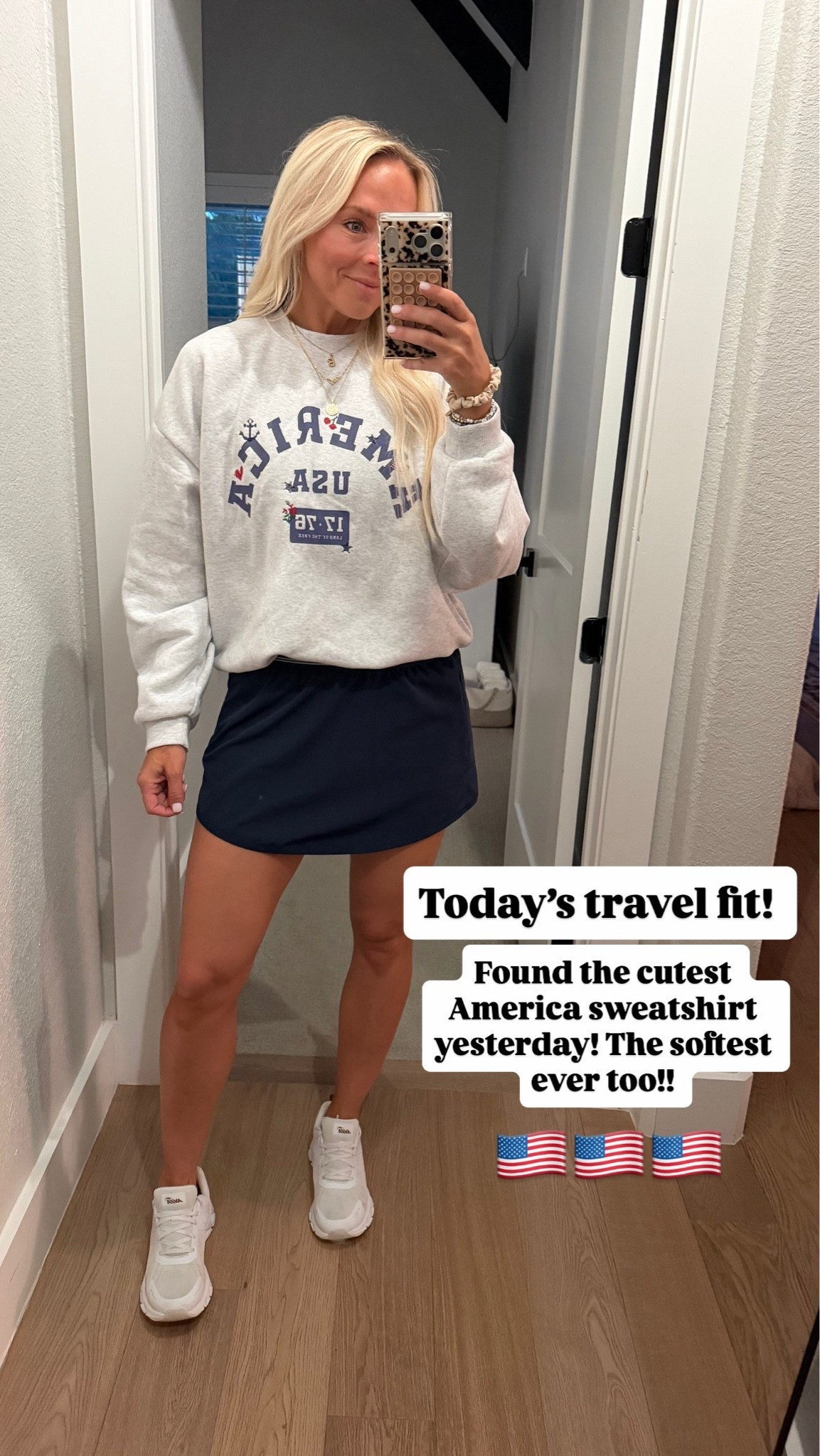 America sweatshirt from target and a size small. Athletic skirt is from Walmart and a size medium!

#LTKTravel #LTKdayinmylife #LTKmomlife