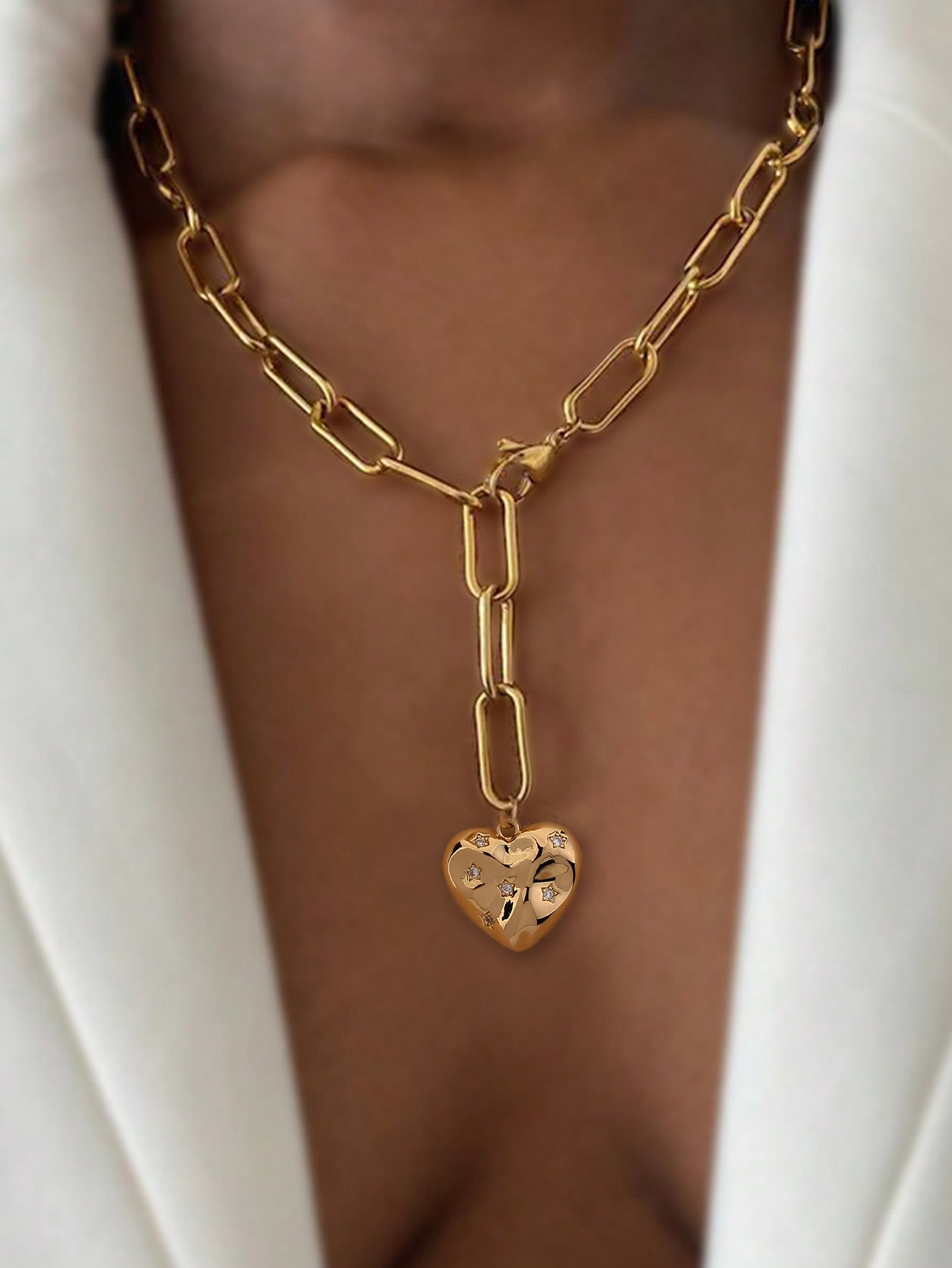 Collar en Y zirconia cúbica con diseño de estrella con accesorio de corazón | SHEIN
