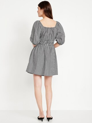 Waist-Defined Mini Gingham Dress | Old Navy (US)