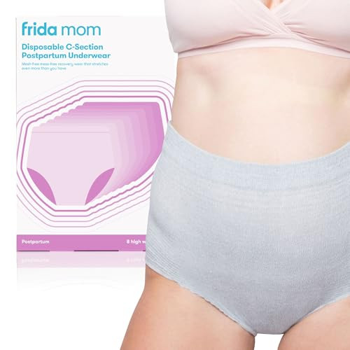 Frida Mom Women's Postpartum Underwear for C-Section Recovery, Disposable High Waist, Seamless with Stretchy Support, Postpartum Essentials, Size Petite (Waist 23"-34" Stretched), 8 Count, Gray | Amazon (US)