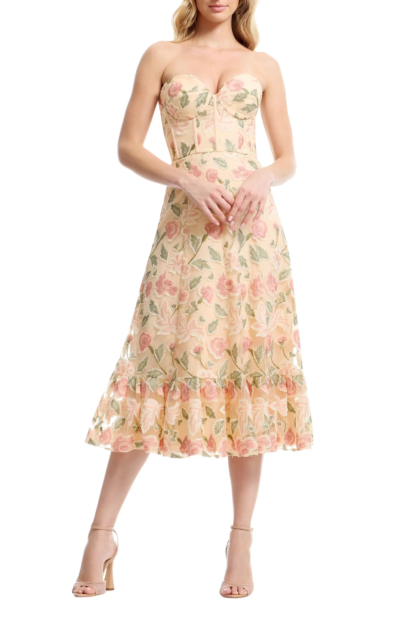 Carina Floral Appliqué Strapless Cocktail Dress | Nordstrom