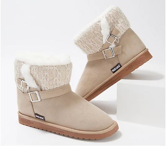 MUK LUKS Amee Suede Faux Shearling Lined Boot - QVC.com | QVC