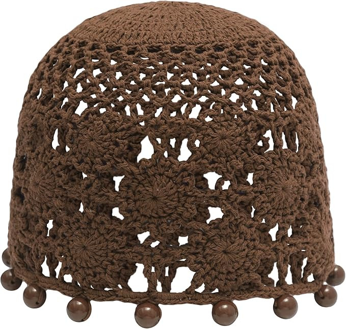 ZLYC Women Cotton Crochet Skull Cap Handmade Knit Cutout Floral Beanie Hat | Amazon (US)