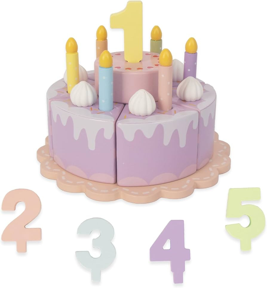 Pretend Play Food for Toddlers 1-3,Wooden Birthday Fake Cake with Candles and Numbers,Tea Party L... | Amazon (US)