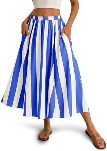 Cicy Bell Womens Summer Striped Maxi Skirts A-Line Elastic Waist Flowy Skirt Beach Vacation Outfi... | Amazon (US)