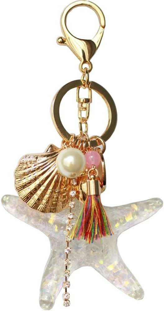Cute Pearl Starfish Shell Tassel Keychain Keyring Crystal Rhinestones Purse Pendant Handbag Charm... | Amazon (US)
